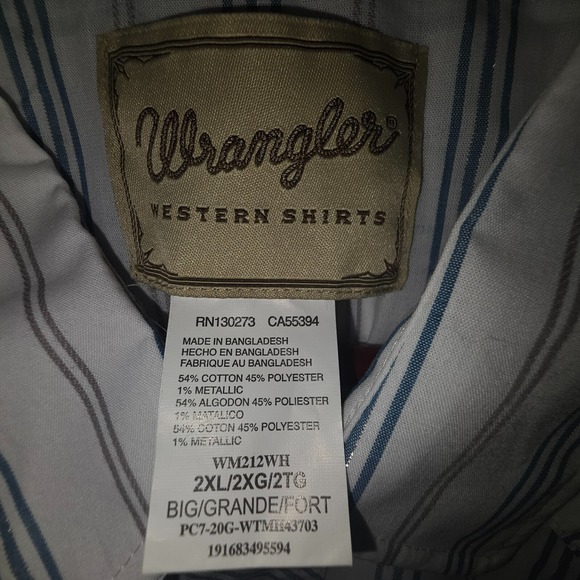 VTG Wrangler Pearl Snap Shirt Mens 2XL Blue Striped Short Sleeve Western Cowboy - Picture 7 of 7